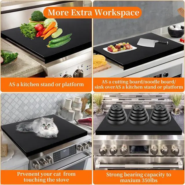 Alt view image 4 of 7 - Gas Noodle Board Stove Cover: Gas Stove Top Cover Stainless Steel, Gas Stove Cover Board for Gas and Electric Stove Range Expanding Kitchen Space, Black, Large Size 30"x 22"x2.6"
