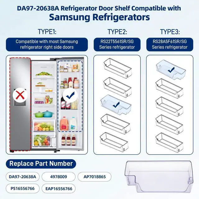 Alt view image 2 of 7 - DA97-20638A Refrigerator Door Shelf Compatible with Samsung Refrigerator Right Door Shelf, Refrigerator Door Shelf Replacement Models RS22T5201SR, RS27T5200SR, RS27T5561SR, and More (1Pack)