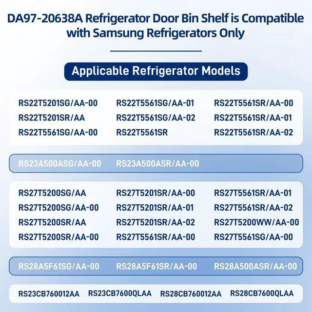 Alt view image 4 of 7 - DA97-20638A Refrigerator Door Shelf Compatible with Samsung Refrigerator Right Door Shelf, Refrigerator Door Shelf Replacement Models RS22T5201SR, RS27T5200SR, RS27T5561SR, and More (1Pack)