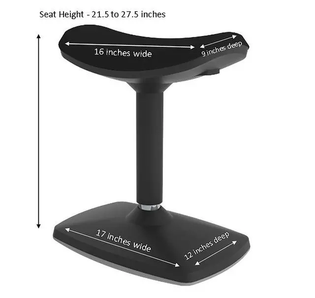 Alt view image 3 of 7 - Adjustable-Height Active Motion Stool w/Saddle Seat - Flexible Seating for School Classroom, Office or Home - Black (LNT-NUS500-BK-SO)