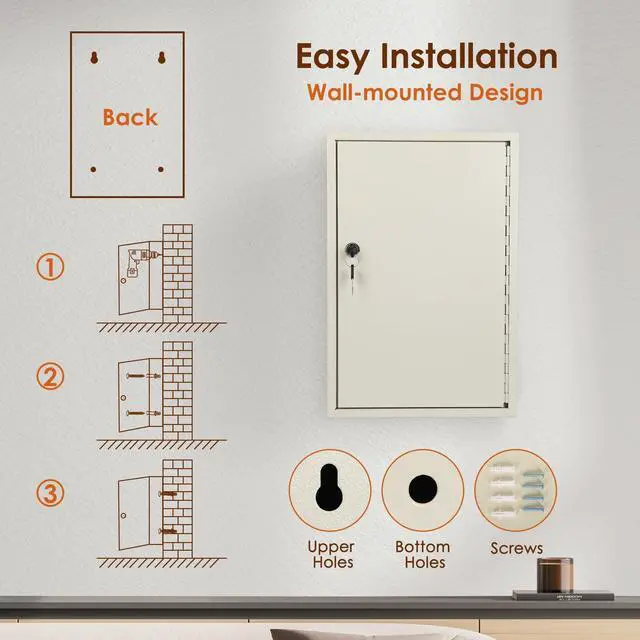 Alt view image 5 of 7 - Wall Mount 64 Position Steel Key Box Cabinet with Tags, White | Steel key cabinet, wall mountable, 64 position capacity, sturdy lock for security, for property managers hotels offices