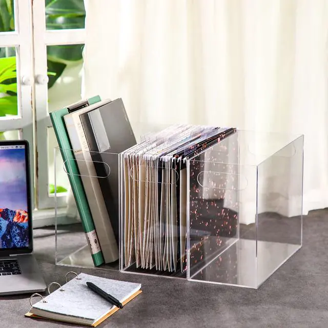 Alt view image 2 of 6 - 3 Pcs Acrylic File Organizer Acrylic Desktop File Box with Handle Hanging Folder Clear Holder Filing Box for Office Home School Letter Size Folder Storage, 12.2 x 5.5 x 9.4 Inch