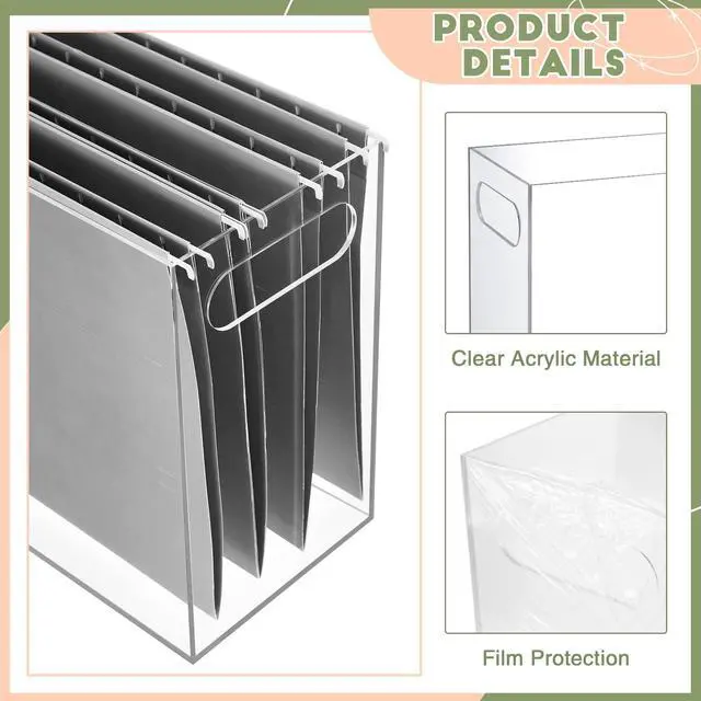 Alt view image 4 of 6 - 3 Pcs Acrylic File Organizer Acrylic Desktop File Box with Handle Hanging Folder Clear Holder Filing Box for Office Home School Letter Size Folder Storage, 12.2 x 5.5 x 9.4 Inch