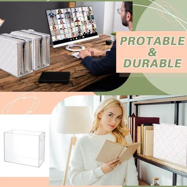 Alt view image 5 of 6 - 3 Pcs Acrylic File Organizer Acrylic Desktop File Box with Handle Hanging Folder Clear Holder Filing Box for Office Home School Letter Size Folder Storage, 12.2 x 5.5 x 9.4 Inch