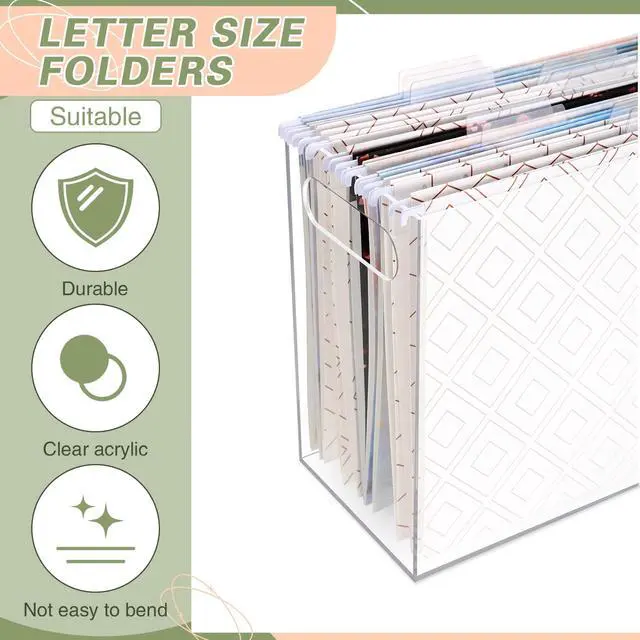 Alt view image 6 of 6 - 3 Pcs Acrylic File Organizer Acrylic Desktop File Box with Handle Hanging Folder Clear Holder Filing Box for Office Home School Letter Size Folder Storage, 12.2 x 5.5 x 9.4 Inch