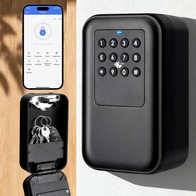 Main image of Smart Bluetooth Key Lock Box TTLock App Control, Silicone Button IP65 Waterproof, Extra Large Safe Storage Wall Mount & Shackle for Airbnb Realtor House Office