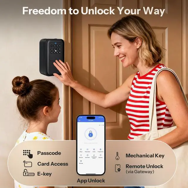 Alt view image 3 of 7 - Smart Bluetooth Key Lock Box TTLock App Control, Silicone Button IP65 Waterproof, Extra Large Safe Storage Wall Mount & Shackle for Airbnb Realtor House Office