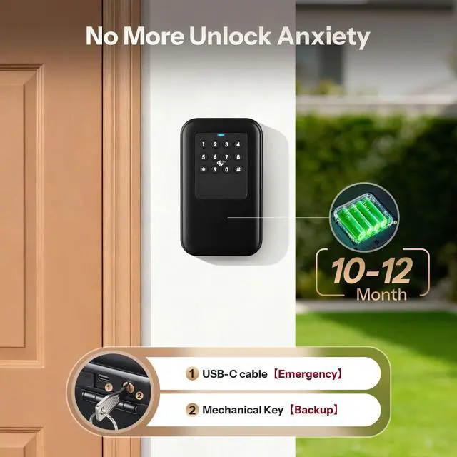 Alt view image 4 of 7 - Smart Bluetooth Key Lock Box TTLock App Control, Silicone Button IP65 Waterproof, Extra Large Safe Storage Wall Mount & Shackle for Airbnb Realtor House Office