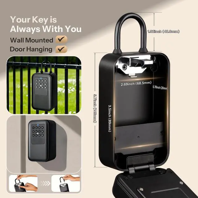 Alt view image 6 of 7 - Smart Bluetooth Key Lock Box TTLock App Control, Silicone Button IP65 Waterproof, Extra Large Safe Storage Wall Mount & Shackle for Airbnb Realtor House Office