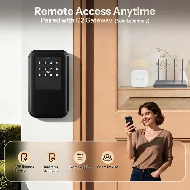 Alt view image 7 of 7 - Smart Bluetooth Key Lock Box TTLock App Control, Silicone Button IP65 Waterproof, Extra Large Safe Storage Wall Mount & Shackle for Airbnb Realtor House Office