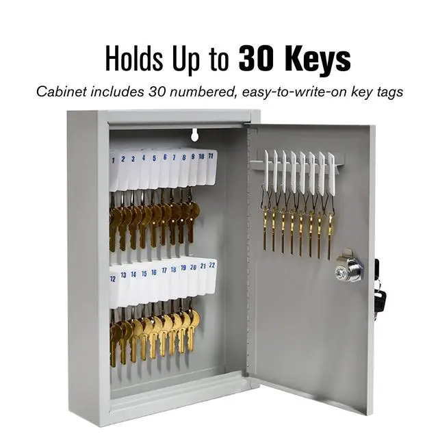Alt view image 2 of 7 - STEELMASTER by 30 Key Cabinet - Dual Lock Control Key Box - Welded 22 Gauge Steel Construction - Scratch Resistant - Write-On Key Tags for Easy Identification