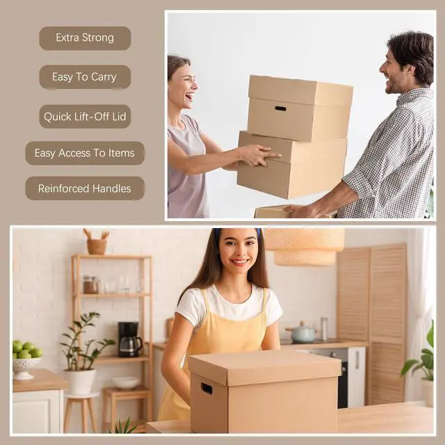 Alt view image 6 of 6 - 4 Pack Large Dish Packing Box with Divider 20 x 15 x 12'' Kitchen Moving Boxes Dish Packing Boxes with Reinforced Handle Packing Supplies with Lid for Moving Dishes and Glassware