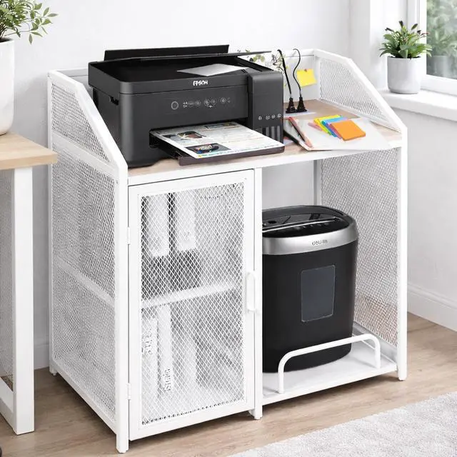 Main image of Printer Stand with Shelving for Storage, USB-C, USB-A, & AC Plugs Space-Saving Open Storage Compartment with Removeable Tray for Paper Shredder/Mini Fridge/Stool for Home or Office