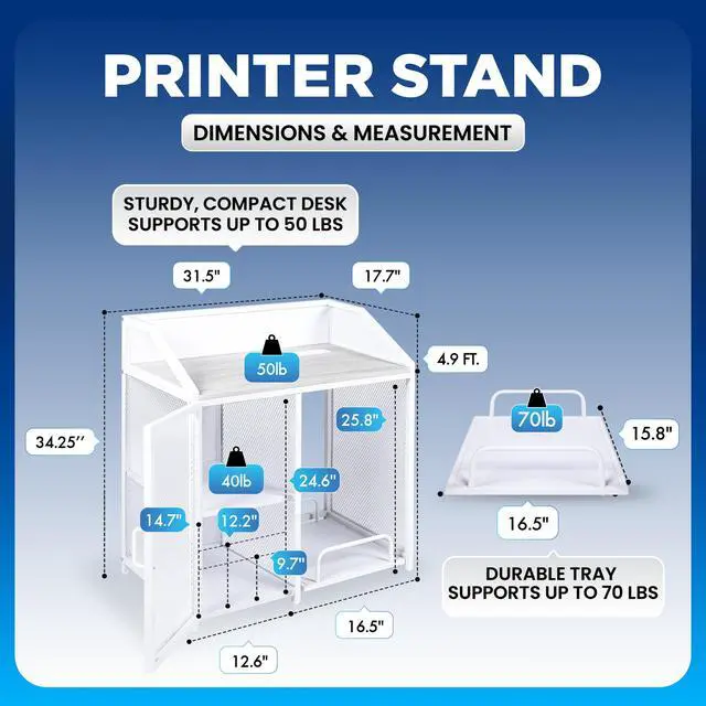 Alt view image 6 of 7 - Printer Stand with Shelving for Storage, USB-C, USB-A, & AC Plugs Space-Saving Open Storage Compartment with Removeable Tray for Paper Shredder/Mini Fridge/Stool for Home or Office
