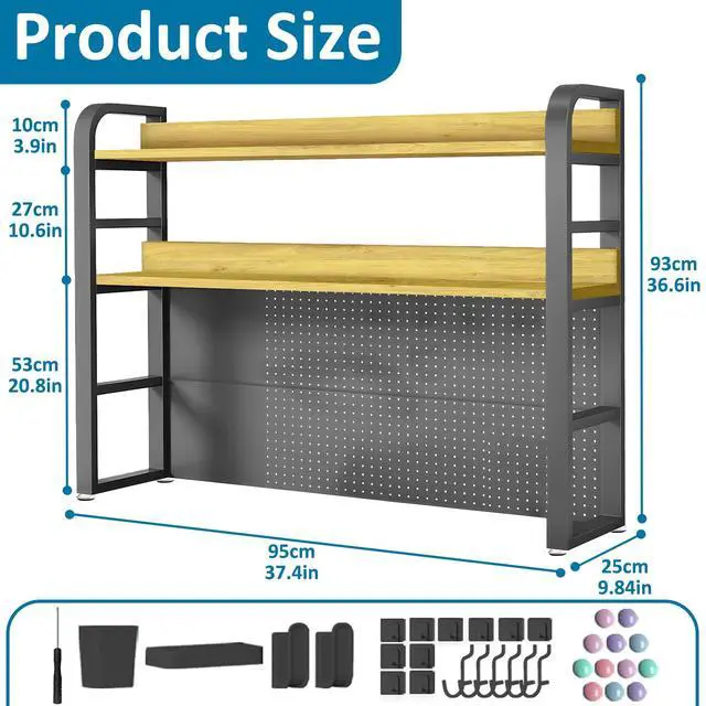 Alt view image 2 of 7 - Desktop Hutch Bookshelf with Pegboard,Desk Organizer Shelf Bookcase, Countertop Storage Organizer Rack for Dorm Office Home Dormitory (Black, 95CM/37.4IN)