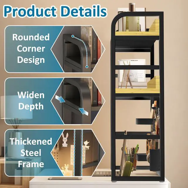 Alt view image 5 of 7 - Desktop Hutch Bookshelf with Pegboard,Desk Organizer Shelf Bookcase, Countertop Storage Organizer Rack for Dorm Office Home Dormitory (Black, 95CM/37.4IN)