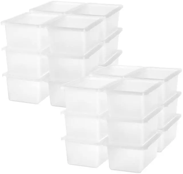 Main image of 24 Pcs Plastic Small Cubby Bins with Lids Toy Storage Bins Classroom Storage Organizer Containers Books Bins With 15 Sheets Self Adhesive Labels for Classroom School Supplies(Transparent Color)