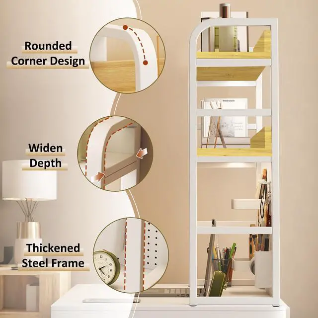 Alt view image 5 of 7 - Desktop Hutch Bookshelf with Pegboard,Desk Organizer Shelf Bookcase, Countertop Storage Organizer Rack for Dorm Office Home Dormitory (White, 95CM/37.4IN)