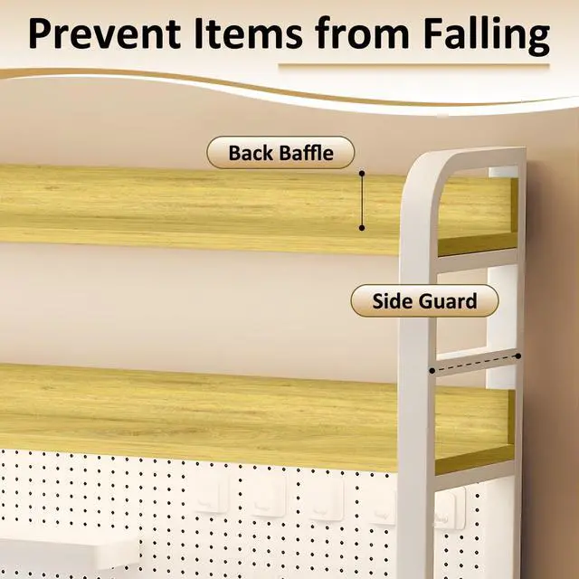 Alt view image 4 of 7 - Desktop Hutch Bookshelf with Pegboard,Desk Organizer Shelf Bookcase, Countertop Storage Organizer Rack for Dorm Office Home Dormitory (White, 95CM/37.4IN)