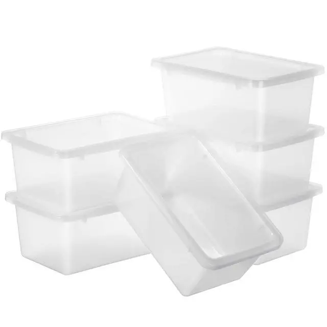 Alt view image 2 of 7 - 24 Pcs Plastic Small Cubby Bins with Lids Toy Storage Bins Classroom Storage Organizer Containers Books Bins With 15 Sheets Self Adhesive Labels for Classroom School Supplies(Transparent Color)