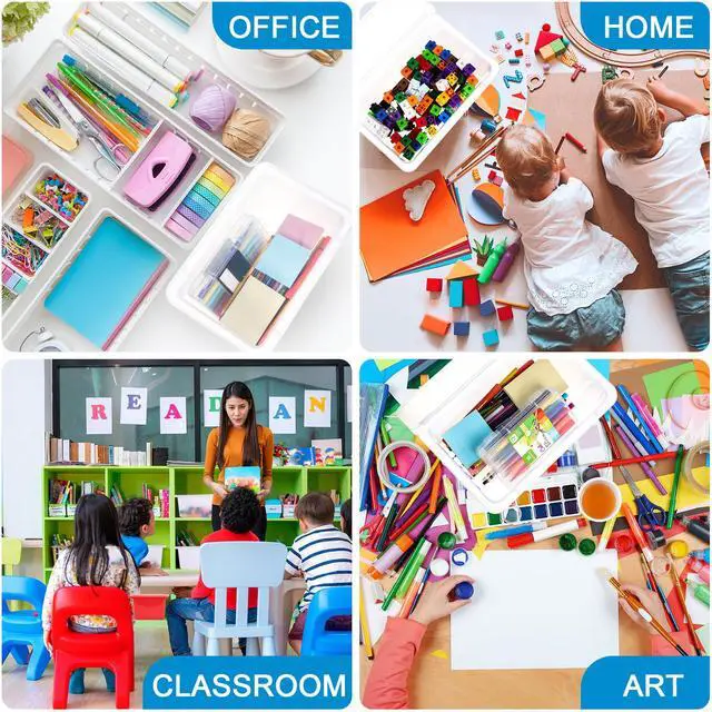 Alt view image 5 of 7 - 24 Pcs Plastic Small Cubby Bins with Lids Toy Storage Bins Classroom Storage Organizer Containers Books Bins With 15 Sheets Self Adhesive Labels for Classroom School Supplies(Transparent Color)