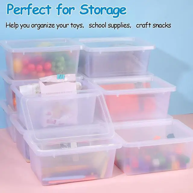 Alt view image 4 of 7 - 24 Pcs Plastic Small Cubby Bins with Lids Toy Storage Bins Classroom Storage Organizer Containers Books Bins With 15 Sheets Self Adhesive Labels for Classroom School Supplies(Transparent Color)
