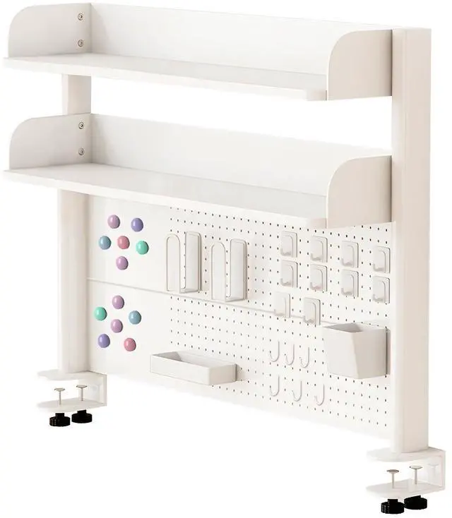 Main image of Clamp On Desk Organizer Shelf,White Desk Extender Pegboard Workstation,Computer Desk Accessories for Office, Desktop Shelving System,Desktop Bookshelf Storage Shelves for Desk,23.6in