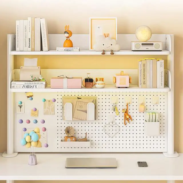 Alt view image 2 of 7 - Clamp On Desk Organizer Shelf,White Desk Extender Pegboard Workstation,Computer Desk Accessories for Office, Desktop Shelving System,Desktop Bookshelf Storage Shelves for Desk,23.6in