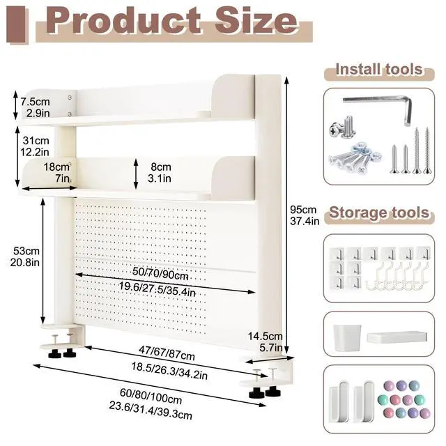 Alt view image 3 of 7 - Clamp On Desk Organizer Shelf,White Desk Extender Pegboard Workstation,Computer Desk Accessories for Office, Desktop Shelving System,Desktop Bookshelf Storage Shelves for Desk,23.6in