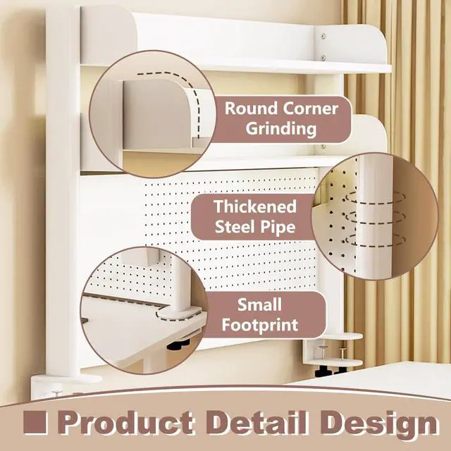 Alt view image 5 of 7 - Clamp On Desk Organizer Shelf,White Desk Extender Pegboard Workstation,Computer Desk Accessories for Office, Desktop Shelving System,Desktop Bookshelf Storage Shelves for Desk,23.6in