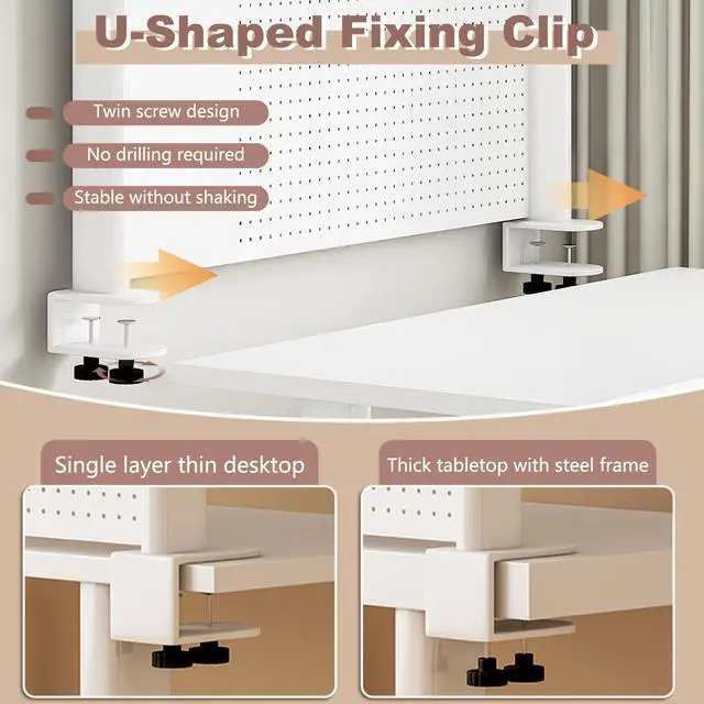Alt view image 6 of 7 - Clamp On Desk Organizer Shelf,White Desk Extender Pegboard Workstation,Computer Desk Accessories for Office, Desktop Shelving System,Desktop Bookshelf Storage Shelves for Desk,23.6in