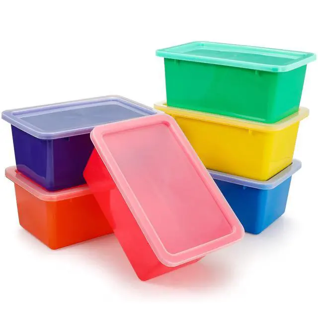 Alt view image 2 of 7 - 24 Pcs Plastic Small Cubby Bins with Lids Toy Storage Bins Classroom Storage Organizer Containers Books Bins With 15 Sheets Self Adhesive Labels for Classroom School Supplies(Multicolor)