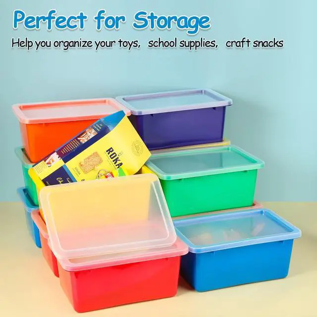 Alt view image 4 of 7 - 24 Pcs Plastic Small Cubby Bins with Lids Toy Storage Bins Classroom Storage Organizer Containers Books Bins With 15 Sheets Self Adhesive Labels for Classroom School Supplies(Multicolor)