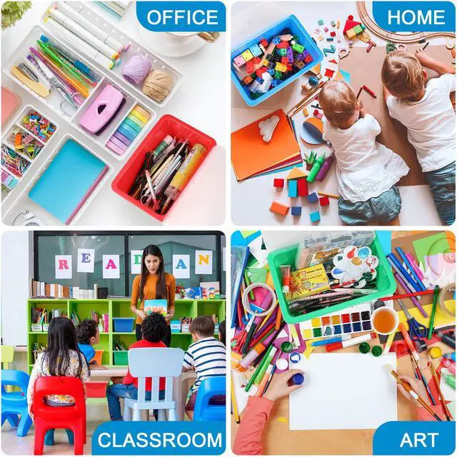 Alt view image 5 of 7 - 24 Pcs Plastic Small Cubby Bins with Lids Toy Storage Bins Classroom Storage Organizer Containers Books Bins With 15 Sheets Self Adhesive Labels for Classroom School Supplies(Multicolor)