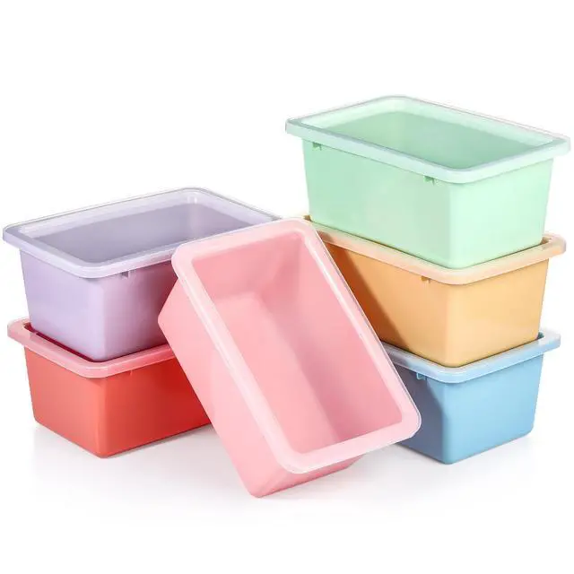 Alt view image 3 of 7 - 24 Pcs Plastic Small Cubby Bins with Lids Toy Storage Bins Classroom Storage Organizer Containers Books Bins With 15 Sheets Self Adhesive Labels for Classroom School Supplies(Macaron)