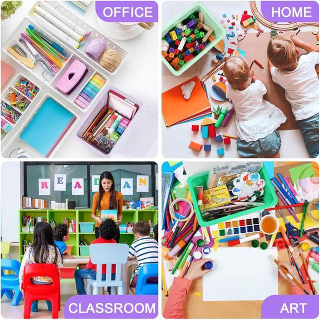 Alt view image 5 of 7 - 24 Pcs Plastic Small Cubby Bins with Lids Toy Storage Bins Classroom Storage Organizer Containers Books Bins With 15 Sheets Self Adhesive Labels for Classroom School Supplies(Macaron)
