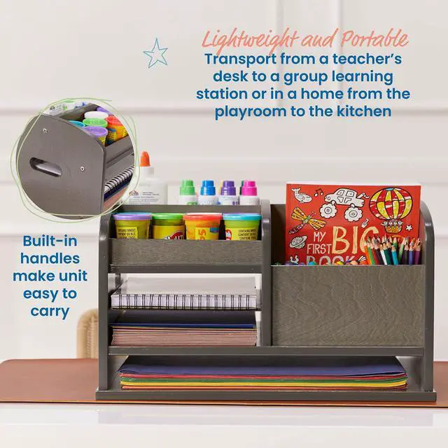 Alt view image 4 of 7 - Tabletop Supplies Storage Center Caddy, Classroom Essentials, Grey Wash