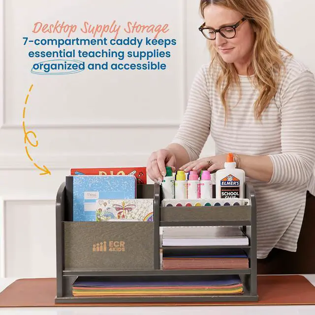 Alt view image 3 of 7 - Tabletop Supplies Storage Center Caddy, Classroom Essentials, Grey Wash