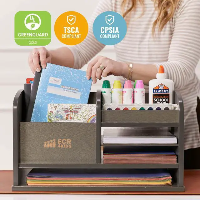 Alt view image 5 of 7 - Tabletop Supplies Storage Center Caddy, Classroom Essentials, Grey Wash