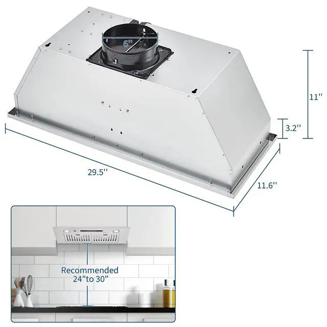 Alt view image 2 of 7 - 30" Under Cabinet Range Hood, Kitchen Vent Hood, 3 Speed Settings, Stainless Steel, Gesture, Touch & Remote Control, 450 CFM, LED Lights, Ducted/Ductless Convertible Duct Hood, Easy Install