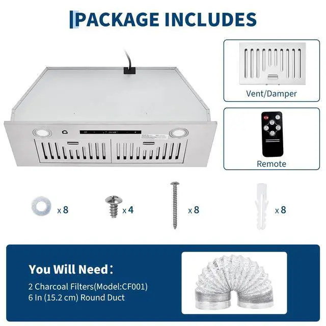 Alt view image 4 of 7 - 30" Under Cabinet Range Hood, Kitchen Vent Hood, 3 Speed Settings, Stainless Steel, Gesture, Touch & Remote Control, 450 CFM, LED Lights, Ducted/Ductless Convertible Duct Hood, Easy Install