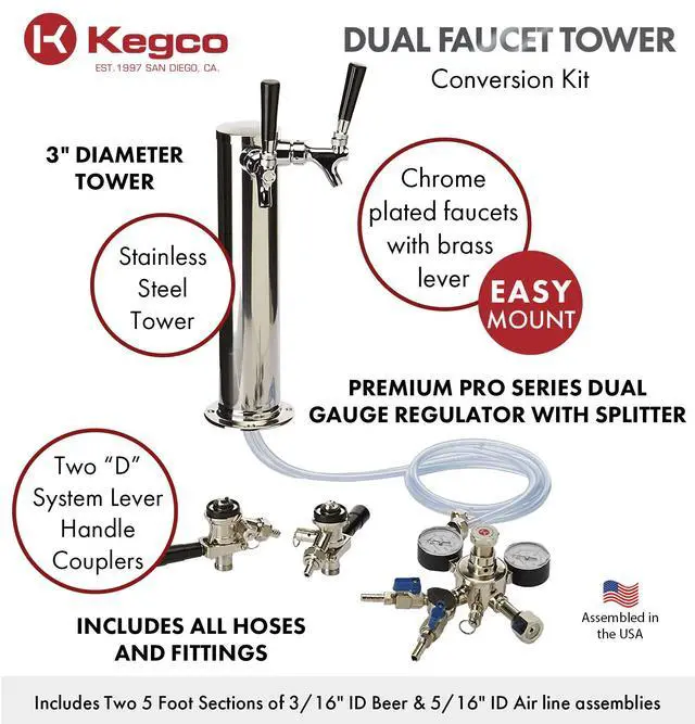 Alt view image 2 of 6 - Standard 2-Tap Tower Kegerator Conversion Kit with No CO2 Tank
