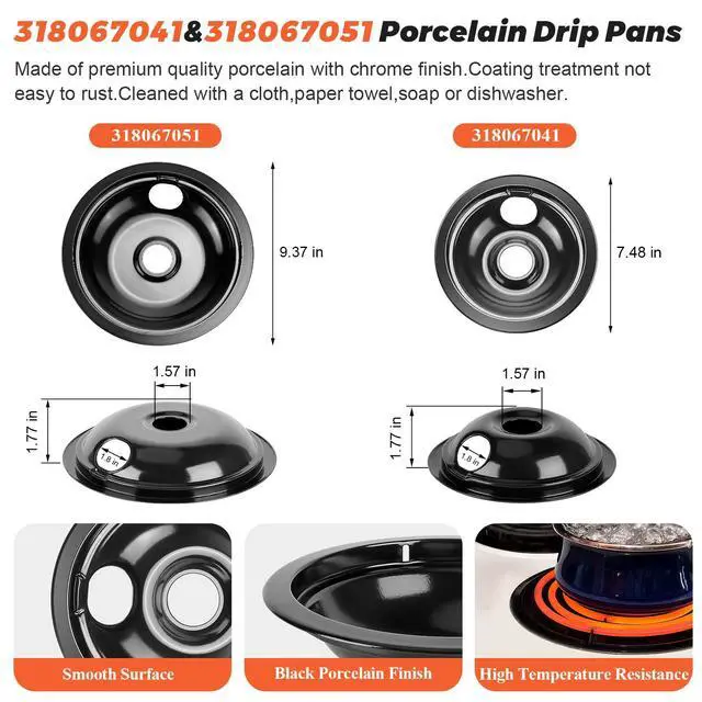 Alt view image 4 of 7 - 5304430149 5304430150 Porcelain Drip Pan & MP22YA Electric Range Burner Element Unit & 330031 Surface Element Receptacle Kit For Frigidaire Kenmore Range Oven Replace 318067041 318067051 by