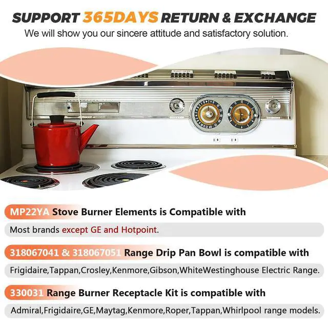 Alt view image 6 of 7 - 5304430149 5304430150 Porcelain Drip Pan & MP22YA Electric Range Burner Element Unit & 330031 Surface Element Receptacle Kit For Frigidaire Kenmore Range Oven Replace 318067041 318067051 by