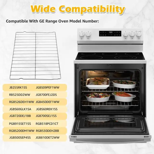 Alt view image 3 of 7 - 2PCS WB48X20249 Oven Rack Compatible with GE Stove Oven Parts Oven, 23.7 x 16 Inches, 304 Stainless Steel Oven Wire Rack Replacement for Hotpoint Stove Parts Oven Rack