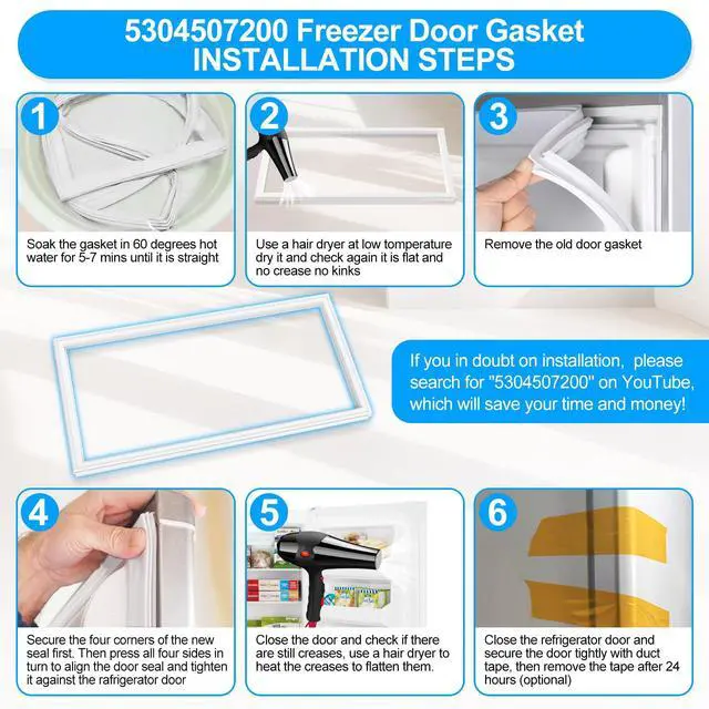 Alt view image 6 of 7 - UPGRADED 5304507200 Refrigerator Door Gasket Compatible with Frigidaire Freezer Door Gasket 5304408631 5304507214 216522309 216522310 216522359 Door Gasket Seal For Kenmore Refrigerator Door Gasket