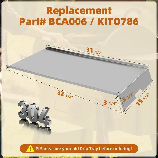 Alt view image 2 of 7 - 304 Stainless Steel Drip Pan for Traeger Pro 34, BCA006 KIT0786 | Heavy-duty 304 stainless grease tray for select Traeger 34 grills; replaces BCA006/KIT0786. Check 32.5 x 15.5 in size