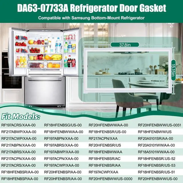 Alt view image 3 of 7 - UPGRADED DA63-07733A Refrigerator Fresh Food Door Gasket Replacement Compatible with Samsung Refrigerator Door Seal, Replaces RF217ACWP RF197ACPN RF197ABRS RF217ABPN RF18A5101WW RF20HFENBWW