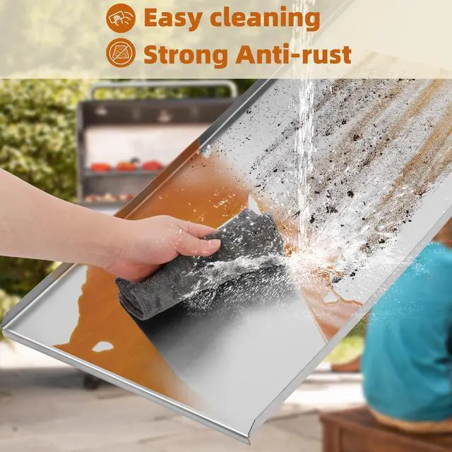Alt view image 6 of 7 - 304 Stainless Steel Drip Pan for Traeger Pro 34, BCA006 KIT0786 | Heavy-duty 304 stainless grease tray for select Traeger 34 grills; replaces BCA006/KIT0786. Check 32.5 x 15.5 in size