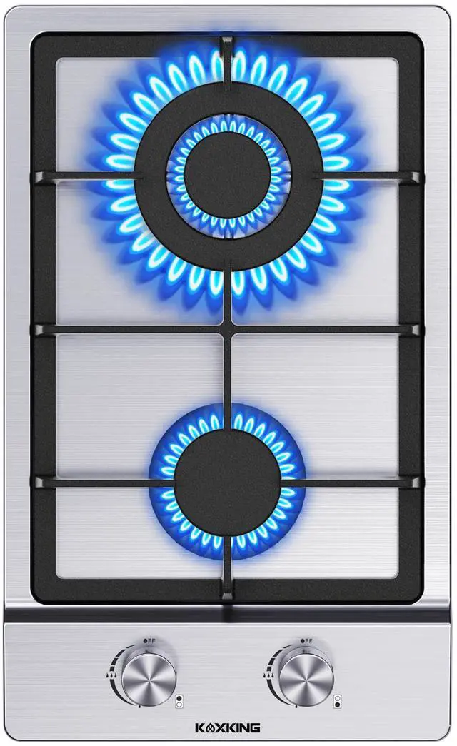 Main image of 12 Inch Gas Cooktop, 2 Burner Gas Stove Top, Drop-in Stainless Steel Dual Fuel (NG/LPG) Convertible, Thermocouple Protection for RV, Apartments & Outdoor Use
